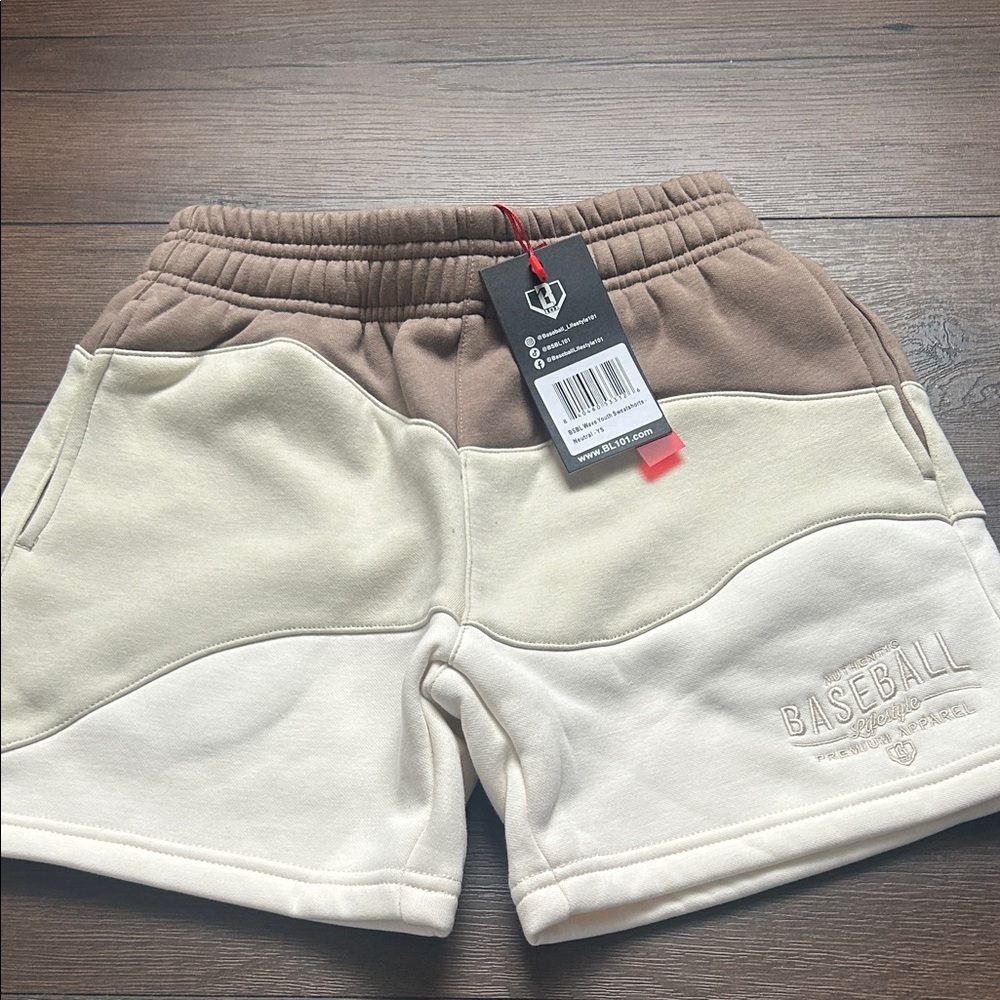 Baseball Lifestyle 101 YS BSBL Wave Youth Sweatshorts - Brown and Cream